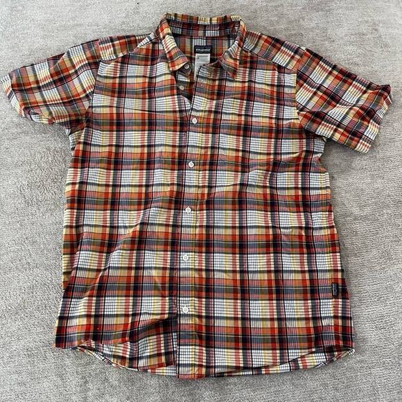Patagonia Other - Patagonia Orange, Yellow and Navy plaid button down short sleeve gorpcore size L